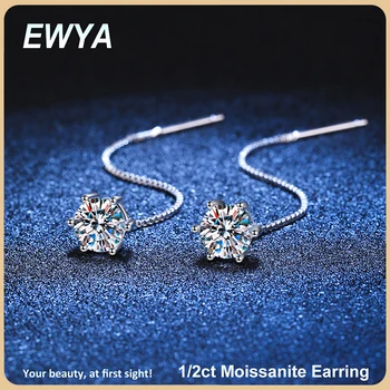 EWYA 925 Prata Esterlina 1CT D VVS1 Diamante com GRA Clássico de 6 Pinos Moissanite Borla Brincos para Mulheres Finas Jóias