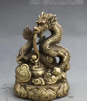 FengShui Chinês Bronze Tesouro Tigela Riqueza Moeda De Dragão Esferas RiYi Estátua