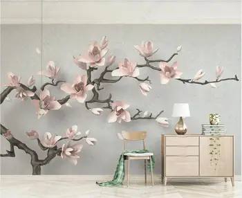 Foto 3d papel de parede personalizado mural em Relevo flor de magnolia ramos de decoração de sala de estar papel de parede para parede 3 d em rolos
