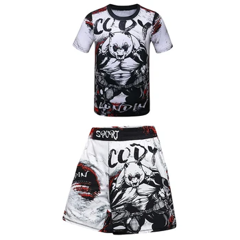 Garoto do Ginásio de Boxe MMA Camisas de Bebê Meninos Desporto T-Shirts Conjunto de Shorts Terno Rashguard Kickboxing Calças Crianças de JIU-jitsu Sportsuit 172