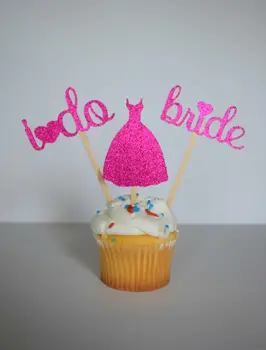 glitter fushia Chuveiro Nupcial Cupcake Toppers de Alimentos Seleciona casamento, chá de bebê festa de aniversário, decorações