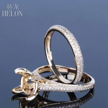 HELON 9mm Rodada Sólido 10k Ouro Amarelo Diamantes Naturais Semi Montagem do Anel de Noivado Casamento Jóias de Diamantes Anel de Banda