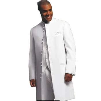 Homens de Terno longo Casaco Branco Noivo Smoking Groomsman Blazer de Homem Ternos de Negócio de Baile Naipes (Casaco+Calça+Colete) terno masculino