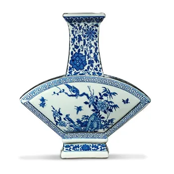 Jingdezhen Antigo, Azul E Branco, Vaso em Forma de leque Vasos de Flores E Pássaros Padrão Antigas dinastias Ming e Qing Porcelana