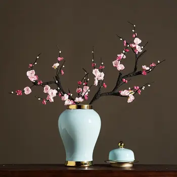 Jingdezhen Vaso de Cerâmica simulação flor decoração de estilo Chinês novo lar sala de estar, varanda armário de TV suave decoração