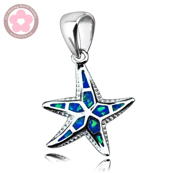 JZP0008 Estrela do Mar Azul Opala Jóia Pingente de Prata 925 Jóias de Moda Colar Pingentes para as Mulheres Venda Quente Presente de Natal
