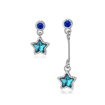KOFSAC Nova Moda de Prata 925 Brincos Para Mulheres de Temperamento Assimetria de Cristal Blue Star Jóia do Brinco Menina, Presentes de Aniversário