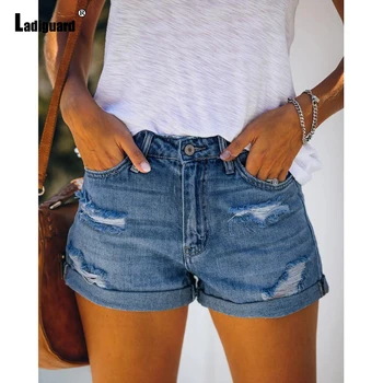 Ladiguard 2021 Sexy moda shorts jeans Rasgado Mulheres de Verão Casual Curto calças de Brim do Emagrecimento Inferior Senhoras Vintage Desfiado hotpants