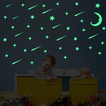 Lua Meteoro Adesivo de Parede Golw No Escuro Decoração Para Quarto de Crianças, Quarto de Viveiro Frigorífico Brilhante Decalques Peel & Stick papel de Parede