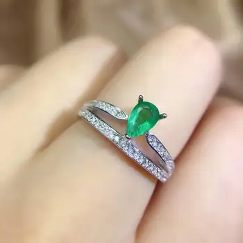 Luxo Aniversário de Casamento com um Anel de lágrima Forma de anel de esmeralda com cortadores de 925 Moda de Anéis de Noivado para Womé