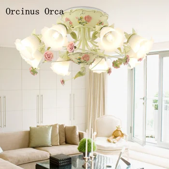Luxo francesa pintada de branco de resina lâmpada de teto sala de estar, sala de jantar, quarto, decoração romântica flor escultura lâmpada do teto