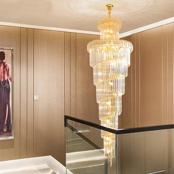 Luxo Moderno Lustre de Cristal para a Escada de Ouro/chrome, Decoração do Loft Lustres Luminárias