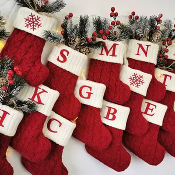 Meias De Natal Vermelho Floco De Neve Letras Do Alfabeto Natal Tricô Meia Da Árvore De Natal Pingente De Decorações Para A Casa De 2023 Natal