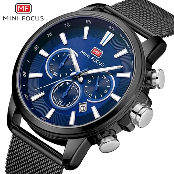 MINIFOCUS de melhor Marca de Luxo Homens Relógios Impermeável de Aço Inoxidável do relógio de Pulso Cronógrafo masculino Casual Relógio de Quartzo