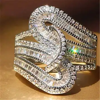 Moda novo conjunto de zircão branco de mulheres anel de Ouro branco da Cor anel de noivado tamanho 6-10
