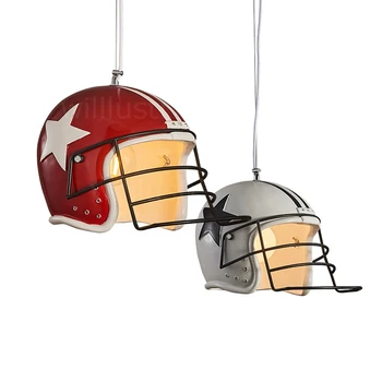 moderno capacete lâmpada de pingente de resina material de iluminação, sala de jantar restaurante do hotel loft vitrine capacete de futebol de suspensão de luz