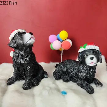Natal Black Dog Estátua Decorações De Natal Enfeites De Resina Artesanato Decoração Da Mesa De Cachorro Animal Escultura Decoração De Casa Moderna