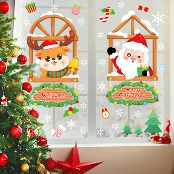 Natal Etiqueta Da Janela De Papai Noel Elk Floco De Neve Eletrostática Adesivos Shopping Vidro De Ano Novo Adesivos De Decoração De Natal