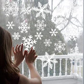 Natal floco de Neve Adesivo Vermelho e Branco do floco de Neve Fatia Etiqueta da Janela de Decorações de Natal Estático de Vidro de Prata Adesivo de Parede