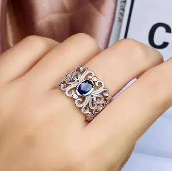 Natural real anel de safira azul de prata 925 Multa handworked jóias anéis de Dedo