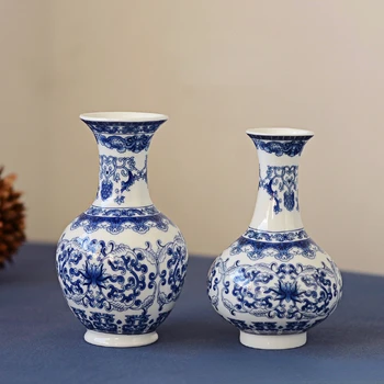 Novo Chinês Vaso de Cerâmica Sala de TV, Armário Azul e a Branca da Porcelana Flor Organizador do ambiente de Trabalho Enfeite Decoração Home
