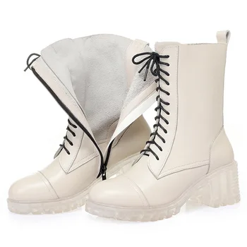 Novo Estilo Britânico Top de Couro Martin Botas Outono Mulheres Botas Grossas de Calcanhar antiderrapante Conforto Quente Sapatos Botas de Inverno Botas de Neve
