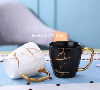 O Nordic light luxuoso golden mármore xícara de café fosco taça de cerâmica, canecas copos de café Preto e branco da copa