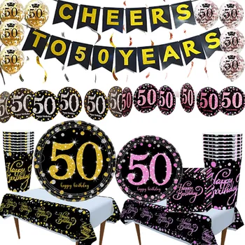 Ouro Preto do 50º Aniversário Balões de Ar Confete Balão Photobooth Props Homens Mulheres Felizes Festa de Aniversário, Decorações de Adultos De 50 Anos