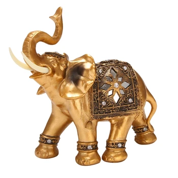 Ouro Resina Elefante Estátua Feng Shui Elegante tromba de Elefante Escultura Sorte Estatueta de Artesanato Enfeites para a Decoração Home