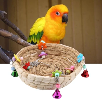 Papagaio Swing Entrega De Cama De Aves Cama De Animais De Estimação Pássaro Brinquedos Pulando Corda De Palha Natural