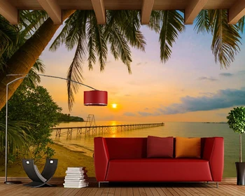 Papel de parede o Nascer e o pôr do sol Costa Palms Beach Natureza 3d papel de parede,sala de tv, sofá-fundo de cozinha personalizado murais