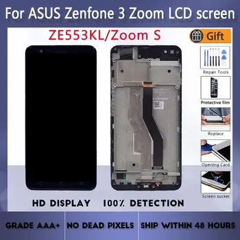 Para Asus Zenfone 3 Zoom ZE553KL tela LCD de montagem com frente caso de toque de vidro, Z01HD Z01HDA Display LCD original Preto Branco