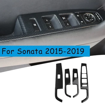 Para Hyundai Sonata 2015-2019 De Fibra De Carbono Janela Interruptor Com Botão Tampa Do Painel De Guarnição Da Porta Interior Braço Decoração