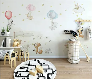 Personalizadas de fotos em 3D papel de parede pintados a mão dos desenhos animados de balão e animal mural Crianças sofá da sala de plano de fundo de papel de parede papel de parede