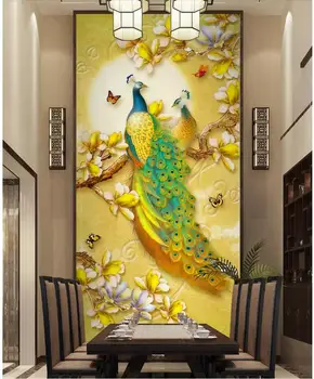 Personalizado com foto 3d papel de parede Dourado Magnolia Ouro Pavão varanda sala de estar, decoração pintura 3d murais de parede papel de parede