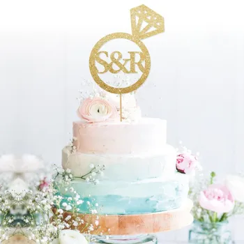 Personalizado de Senhor e senhora glitter bolo de casamento topper ouro bolo de casamento personalizado Decorações do Partido Sobremesa palitos de dente