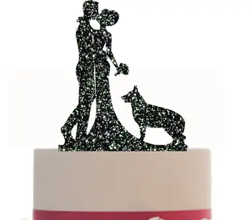 Personalizado glitter Bolo de Casamento Topper, com uma linha de silhueta a escolha da noiva e do noivo