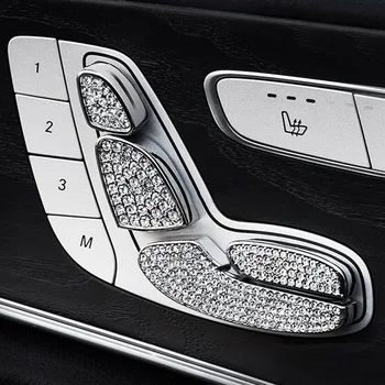 Prata Bling Cristal do Assento Ajuste o Controle de Interruptor de Decoração de Capa de Guarnições para a Mercedes Benz C E GLC W205 W213 X205 2015+