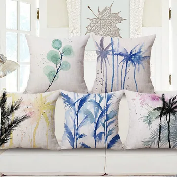 Roupa de cama em algodão decorativa da casa jogar travesseiro caso decorar o sofá capa de almofada Quadrada 45x45cm Casual coqueiro Aquarela Design