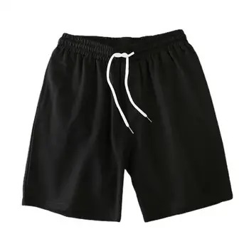Roupas Shorts de Cor Sólida Cós de Elástico Verão Plus Size, Ampla Perna Reta-perna Calções de Praia para Praia