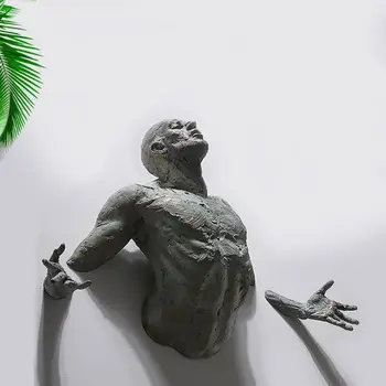 Simplicidade Quarto Caractere Abstrata Resina Enfeite de Parede Decoração Estátua Escultura 3D Através da Parede de Arte de Parede de Escalada do Homem