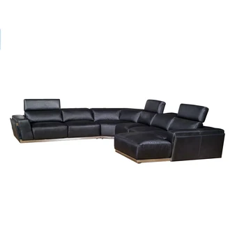 Sofá da sala definir a forma de u de canto de couro genuíno sofá Nórdicos com aço inoxidável decration e funcionais, encostos de cabeça muebles