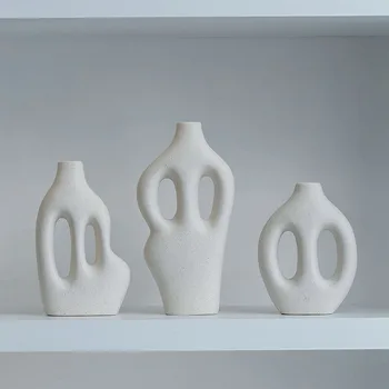 TingKe Nórdicos ins de estilo especial em forma de vaso de cerâmica de decoração criativa de home office, área de trabalho de decoração de cerâmica, vaso de flores secas