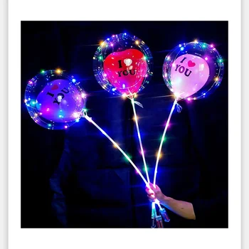 Transparente em Forma de Coração Ball DIODO emissor de Luz do Amor do Coração de Bola em Bola de Brilho de Mão de Aniversário, decoração de balão de 100 set lin4944