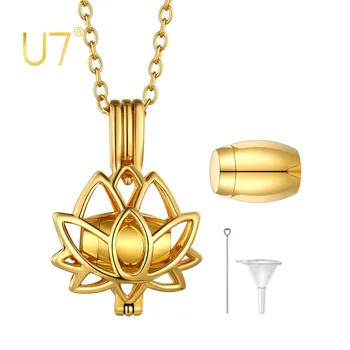 U7 Urn Pingente de Aço Inoxidável da Colar Banhado a Ouro Flor de Lótus Cremação de Jóias para a Urna de Cinzas