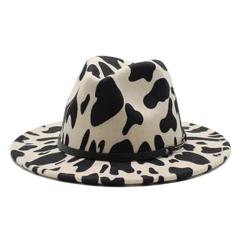 Vaca branca padrão mens e das mulheres do Jazz chapéus de cowboy hat chapéus de fedora do maior brim gorras cap nova moda de chapéu de coco atacado