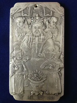 Velho Chinês Dinheiro de Deus Tibete Prata thanka amuleto Placa de Metal