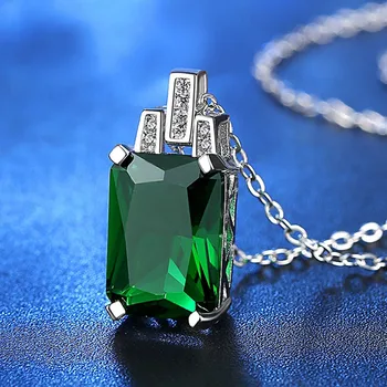 Verde jade Esmeralda pedras de cristal colar pingente para as mulheres de diamante em ouro branco cor de prata gargantilha jóias bijoux presente bague