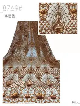 Vestido bonito, com design em 3D de Bordado de lantejoulas tecido Africano / francês tule de renda/Para vestidos de Festa/vestido de Noiva de 5 metros