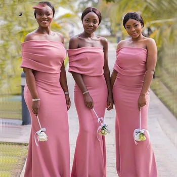 Vestidos de dama de honra Sereia Meninas Africanas Barco Pescoço Longo 2021 Nigéria Vestido de Baile de Novo e Elegante Personalizar robe de soire de mariage